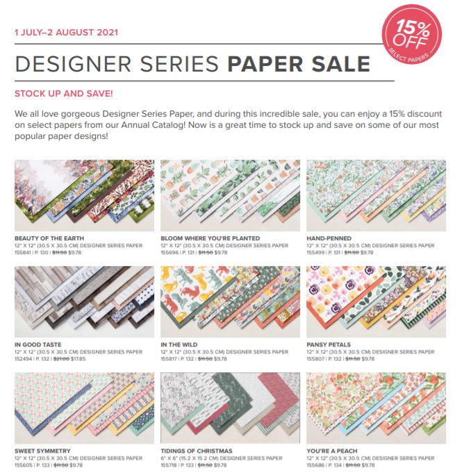 stampin up designer paper sale