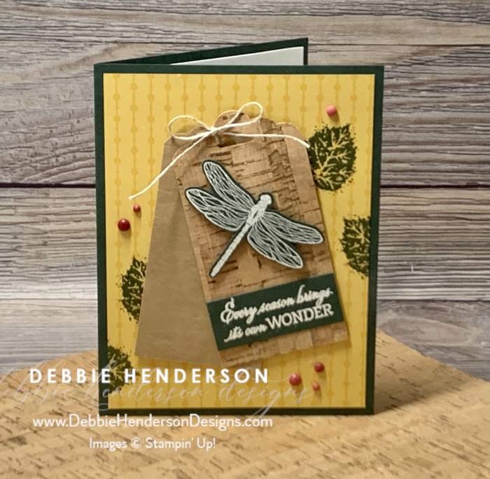 stampin up gorgeous leaves cork dragonfly garden welcoming woods