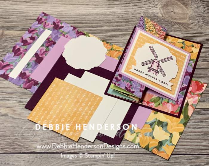 stampin up mystery stamping tulip fields flowering fields designer paper hippo and friends fancy card fold team