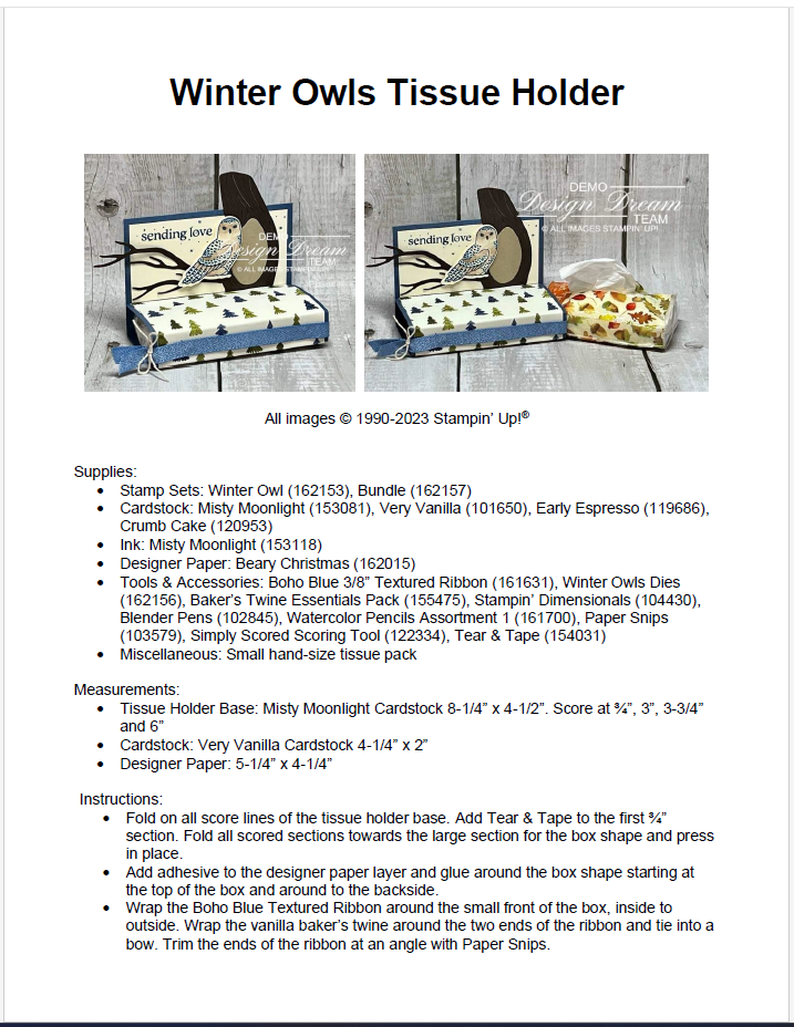 stampin up winter owls beary christmas designer paper 3d tissue holder